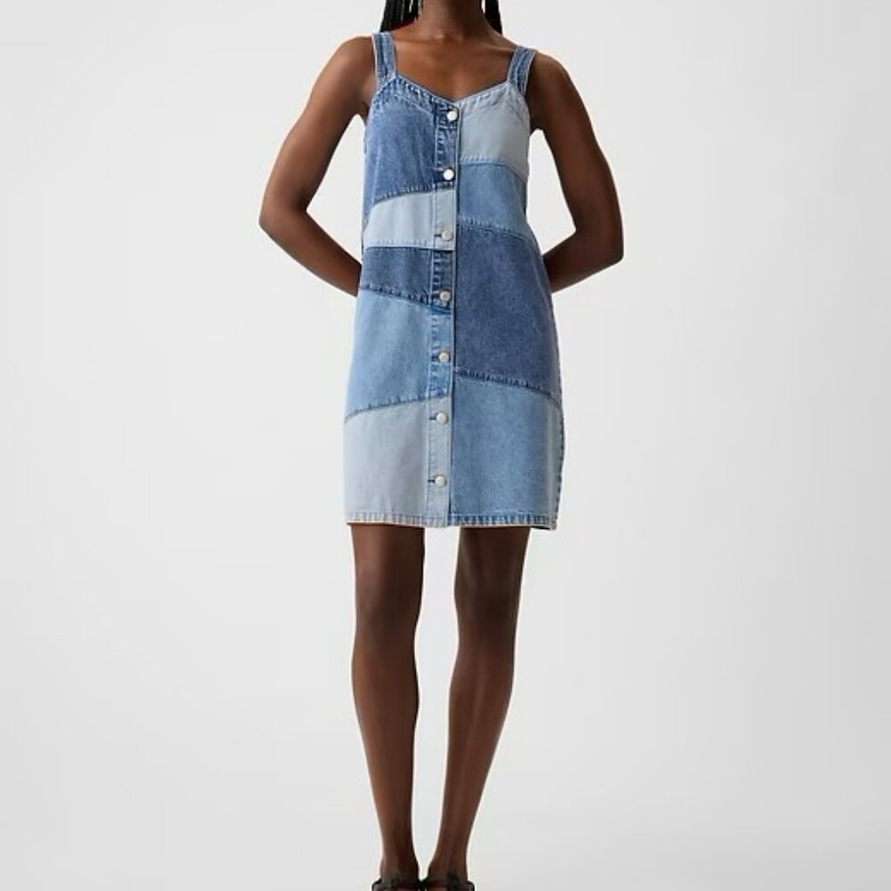 Retro Patchwork Denim Mini Dress